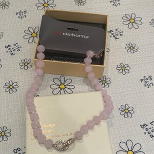 Liz Claiborne Pale Pink Beaded Necklace with Crystal Loop